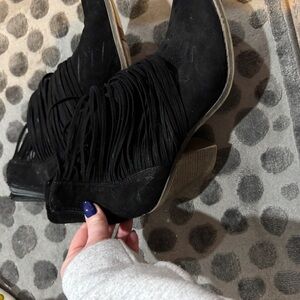 Size 12 Black Fringe Ankle Boots